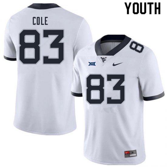 Youth West Virginia Mountaineers NCAA #83 CJ Cole White Authentic Nike Stitched College Football Jersey WG15K56LT